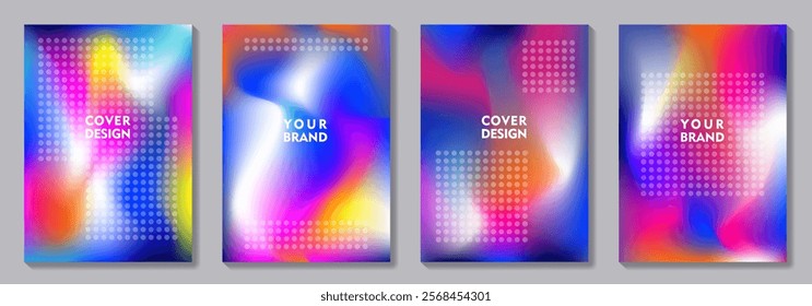 Modern music poster design vector set for electro sound cover template with colorful background. Trendy design for music festival, club, party, cards, flyer, social media.