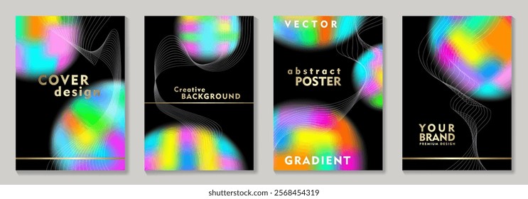 Modern music poster design vector set for electro sound cover template with colorful background. Trendy design for music festival, club, party, cards, flyer, social media.