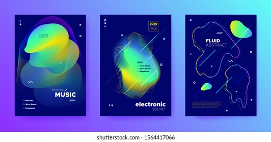 Modern Music Poster. Gradient Pattern. Techno Festival. Multicolor Abstract Template. Blue Music Party. Futuristic Sound. House Festival. Vivid Abstract Background. Colorful Music Banner.