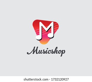 Modern music shop or studio minimalistic logo design, vector logo