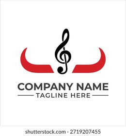 Logo de estudio de música moderna con una clave de agudos y cuernos de toro estilizados