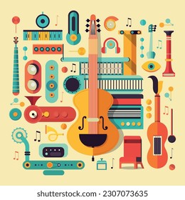 Modern Musical Instruments Factory. vector illustration of musical instruments.