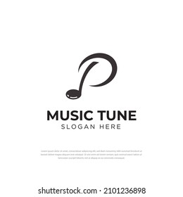 Modern musical musical note letter P logo template for piano instrument. minimalist design concept for music company, symbol, vector design icon