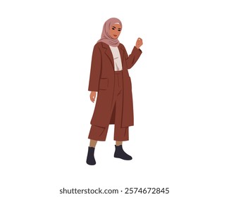 Modern Muslim Woman in Stylish Modest Fashion Wearing Hijab and Brown Outfit