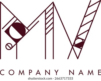 Modern MV logo featuring a monogram within a circular frame in minimalist style, ideal for branding. The design showcases abstract shapes with clean lines emphasizing elegance and professionalism.