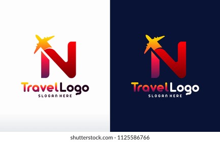 Modern N Initial Travel logo designs concept vector