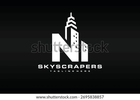 Modern N Letter Building Skyscraper Logo