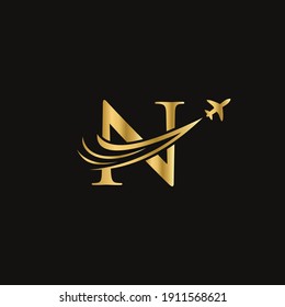 Modern N letter Travel logo design concept vector. N travel logo. Creative Air Travel Logo Design with N letter.
