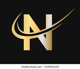Modern N Logo Golden Concept. N Letter Logo with Golden Luxury Color and Monogram Design