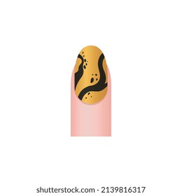 Modern nail art or sticker with abstract design, 3d vector illustration isolated on white background. Shiny manicure with yellow and black polish.