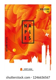 Modern Naples Italy skyline abstract gradient poster art. Travel guide cover city vector illustration