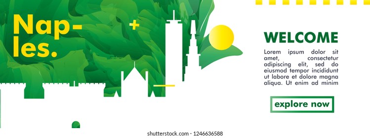 Modern Naples Italy skyline abstract gradient website banner. Travel guide cover city vector illustration