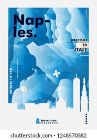 Modern Naples Italy skyline abstract gradient poster art. Travel guide cover city vector illustration