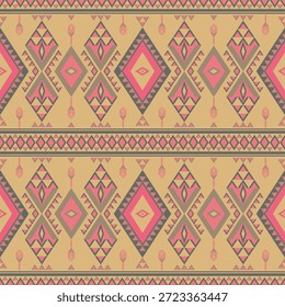 Moderno patrón sin fisuras de estilo tribal nativo en rosa y marrón claro.