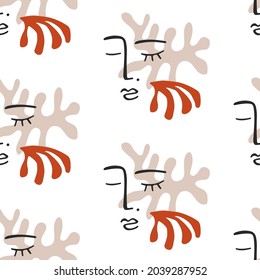 Moderne natürliche Abstrakte sehen sich nahtlosen Mustern gegenüber. Kollage mit organischen Formen. Erdfarben. Stoffdruck, Wallpaper, Wickelpapier, Verpackungsdesign.