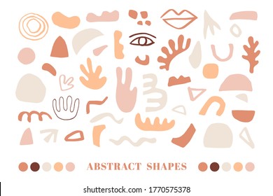 Modern Natural Abstractions Elements Set. Collage With Organic Shapes. Earthy Colors.