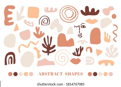 Modern Natural Abstractions elements set. Collage with organic shapes. Earthy colors.