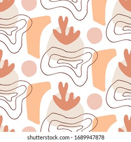 Modern Natural Abstractions seamless pattern. Collage with organic shapes. Earthy colors. Brochures, posters backgrounds, branding design. Vector design