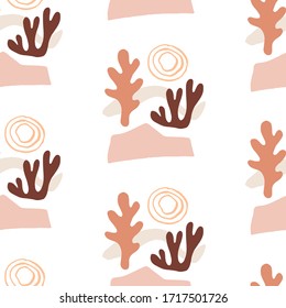 Modern Natural Abstractions seamless pattern. Collage with organic shapes. Earthy colors. Textile fabrics print, wallpapers, wrapping papers, packaging design.