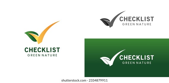 Modern natural green leaf checklist logo