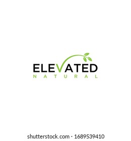 Modern natural leaf icon on letter ELEVATED logotype design logo concept icon template