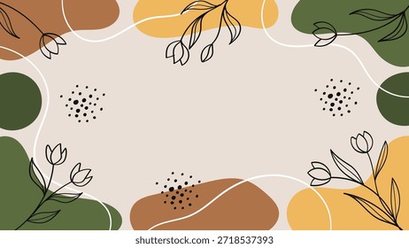 Modern nature banner or background featuring abstract organic shapes in bohemian earth tones.Vector Illustration