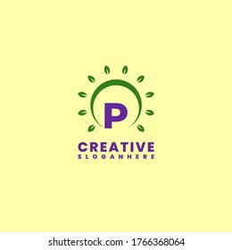 modern nature circle green P logotype simple design concept.