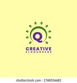 modern nature circle green Q logotype simple design concept.