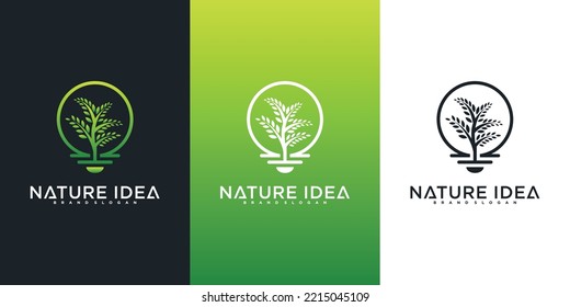 Modern nature idea logo design with unique combined bulb and leaf Premium Vektor
