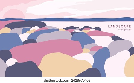 Modern nature landscape in a minimalist style. Retro realism. Contemporary aesthetic art. Design for page, poster, magazine, brochure, flyer, wallpapers, interior.
 Vector template