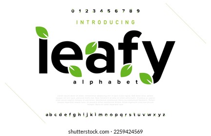 Modern nature leaf earth abstract digital alphabet font. Minimal technology typography, Creative urban sport fashion futuristic font and with numbers. vector illustration