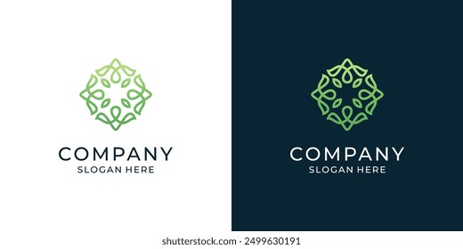 Modern nature logo with art line style logo template  luxury beauty spa concept - green badge for yoga studios, holistic medicine centers, natura
