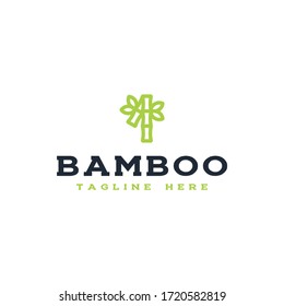 Plantilla de diseño de logotipos de la naturaleza moderna, bambú y hoja, arte de primera línea