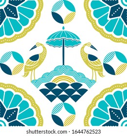 modern nature pattern. pattern design with tropical animal and plant objects