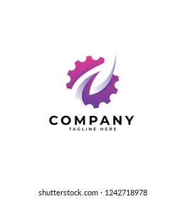 Modern nature technology logo, leaf and gear machine vector icon