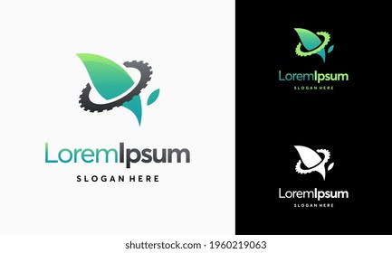 Modern nature technology logo, leaf and gear machine vector, Agriculture logo template icon, Green Eco Tech Logo Template Design Vector, Nature Industry