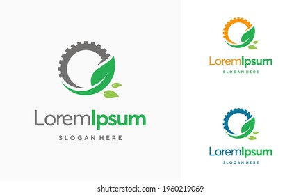 Modern Nature Technology Logo, Leaf And Gear Machine Vector, Agriculture Logo Template Icon, Green Eco Tech Logo Template Design Vector, Nature Industry