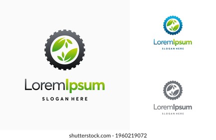 Modern nature technology logo, leaf and gear machine vector, Agriculture logo template icon, Green Eco Tech Logo Template Design Vector, Nature Industry
