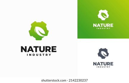 Modern nature technology logo, leaf and gear machine vector, Agriculture logo template icon, Green Eco Tech Logo Template Design Vector, Nature Industry