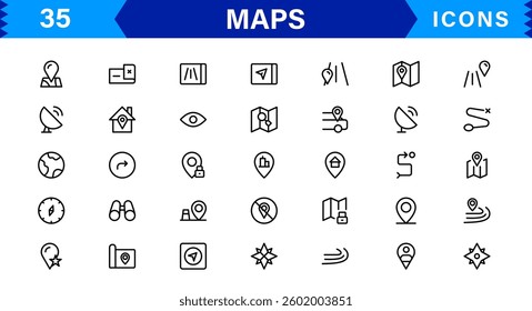 Modern Navigation and Location Maps Icon Collection for UI, GPS, and Travel Apps