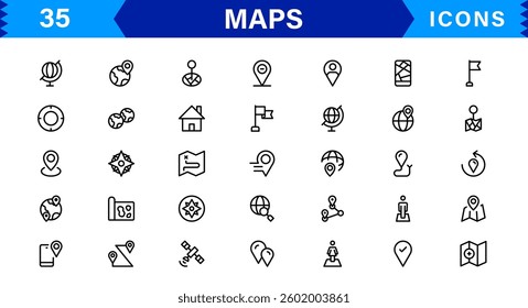 Modern Navigation and Location Maps Icon Collection for UI, GPS, and Travel Apps
