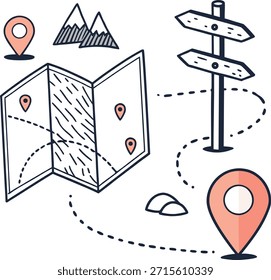Mapa de navegación moderno con elegantes pines de ubicación y señalización