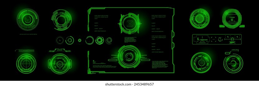 Modern navigation systems. Homing sights and targets. HUD interface of modern electronic aiming systems. Futuristic optical sight. Futuristic navigation sight with HUD elements