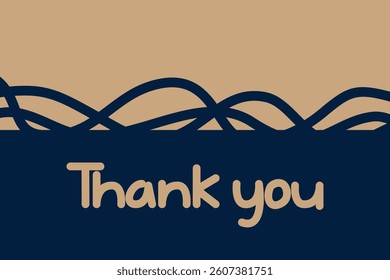 Modern navy and beige “Thank You” card design with wavy lines and minimalist style