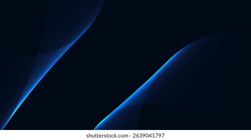 Modern Navy Blue Abstract Background with Luminous Blue Flowing Lines for Futuristic Digital Design and Elegant Presentation Templates