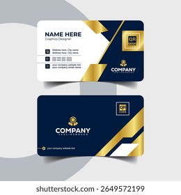 Modern Navy Blue and Gold Business Card Template with Bold Elements