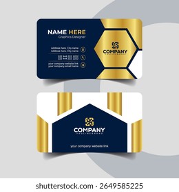 Modern Navy Blue and Gold Business Card Template with Split Layout