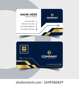 Modern Navy Blue and Gold Business Card Design with Accent Lines