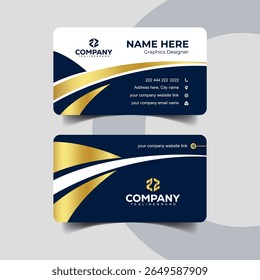 Modern Navy Blue and Gold Business Card with Folded Edge Style