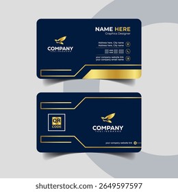 Modern Navy Blue and Gold Business Card with Bold Professional Style